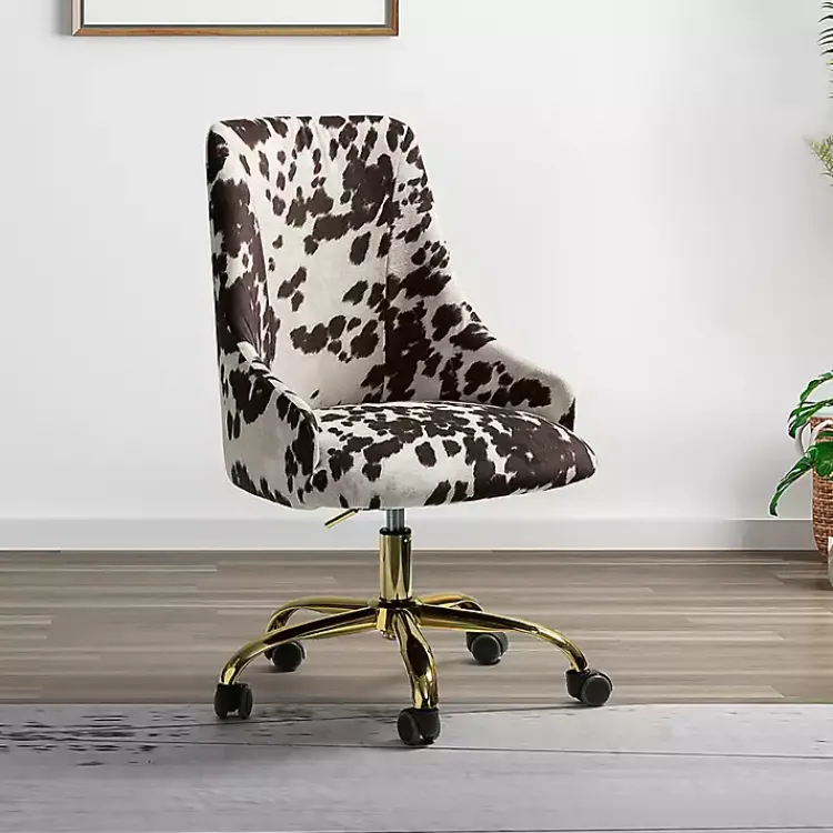 Kirklands Home Office Furniture|Brown and White Upholstered Cow Print Office Chair