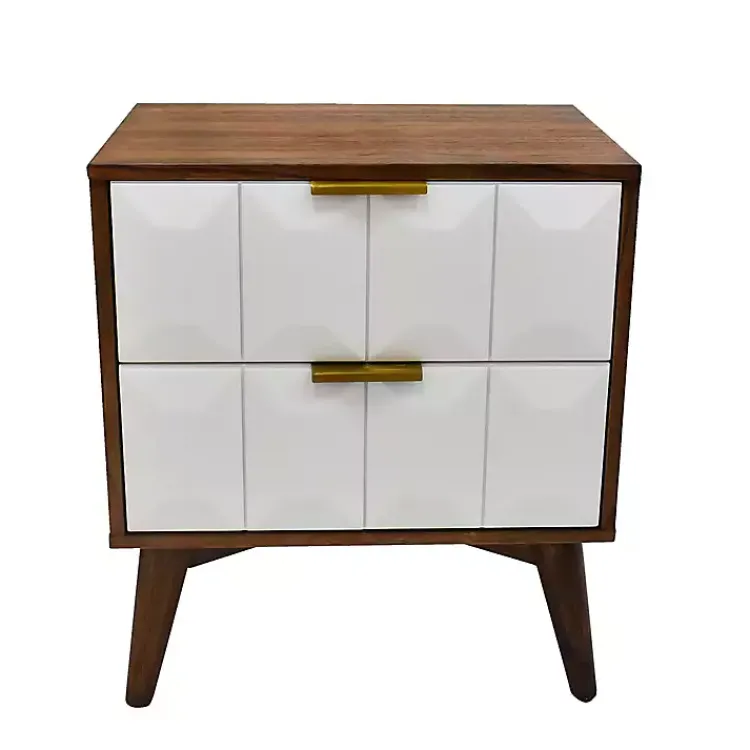 Kirklands Home Nightstands|Brown and White Wood 2-Drawer Nightstand