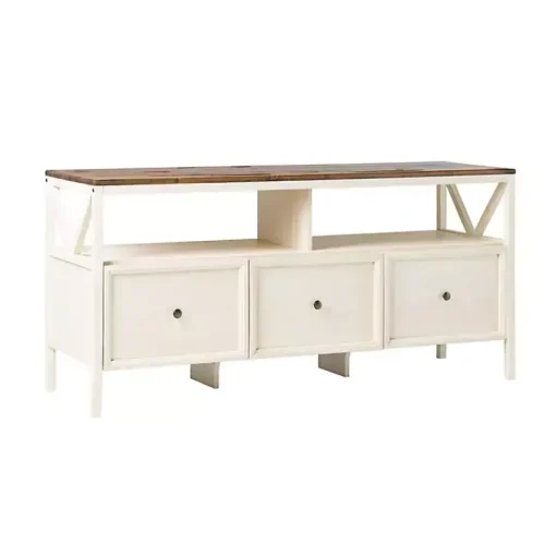 Kirklands Home Tv Stands & Media Consoles|Brown and Whitewashed Wood 3-Drawer Media Cabinet