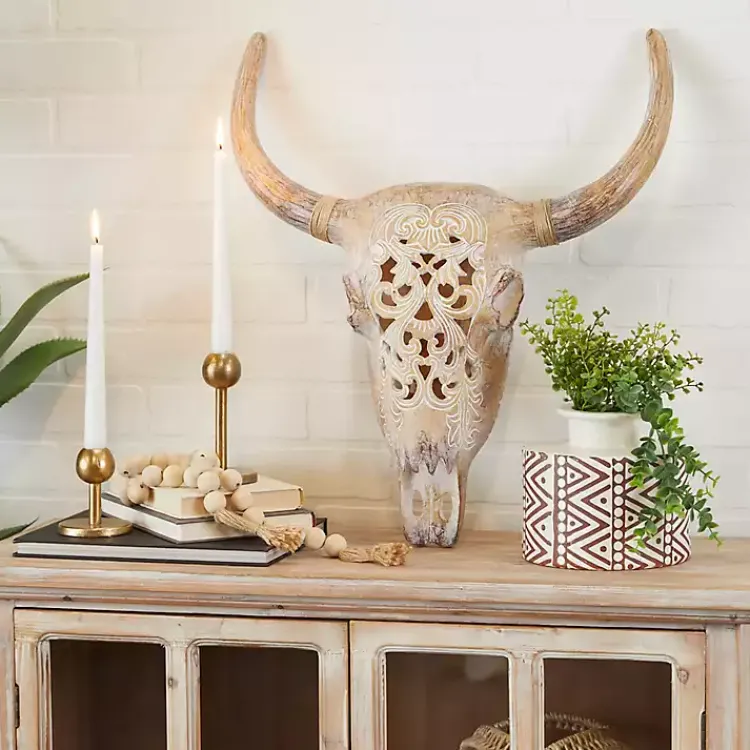 Kirklands Home Wall Plaques|Bohemian Bull Wall Plaque Brown