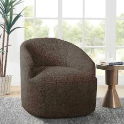 Kirklands Home Accent Chairs|Boucle Barrel Swivel Accent Chair Brown