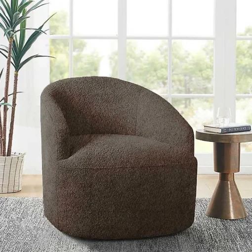 Kirklands Home Accent Chairs|Boucle Barrel Swivel Accent Chair Brown