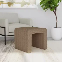 Kirklands Home Benches & Ottomans|Boucle Channeled Upholstered Ottoman Brown
