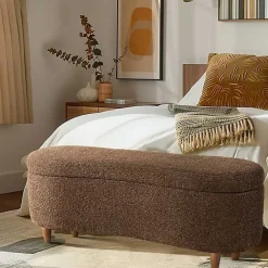 Kirklands Home Benches & Ottomans|Boucle Flip-Top Storage Bench Brown