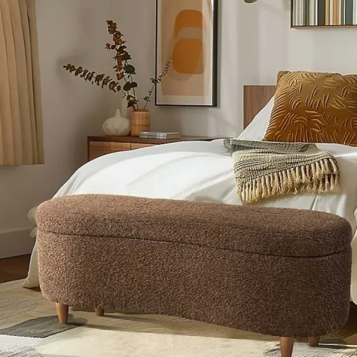 Kirklands Home Benches & Ottomans|Boucle Flip-Top Storage Bench Brown