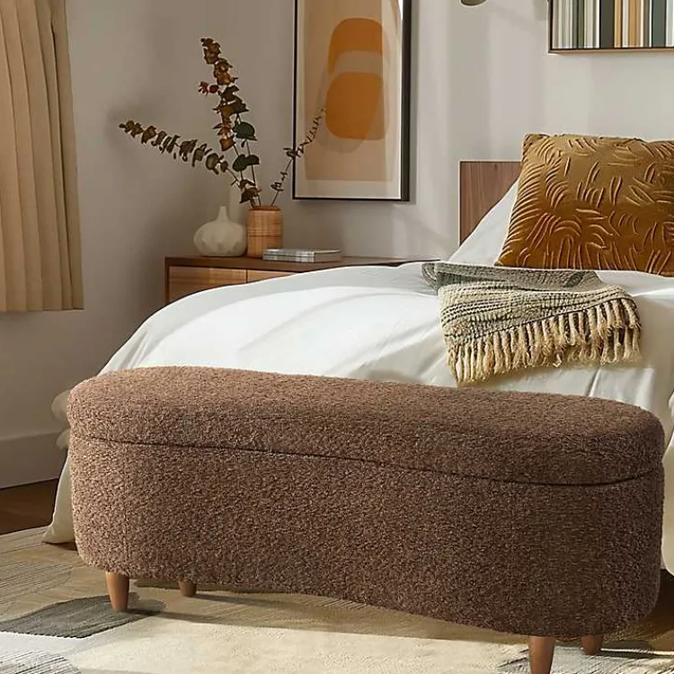 Kirklands Home Benches & Ottomans|Boucle Flip-Top Storage Bench Brown