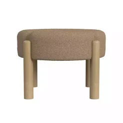 Kirklands Home Benches & Ottomans|Boucle Natural Wood Ottoman Brown