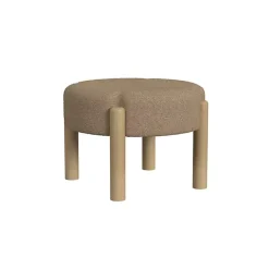 Kirklands Home Benches & Ottomans|Boucle Natural Wood Ottoman Brown