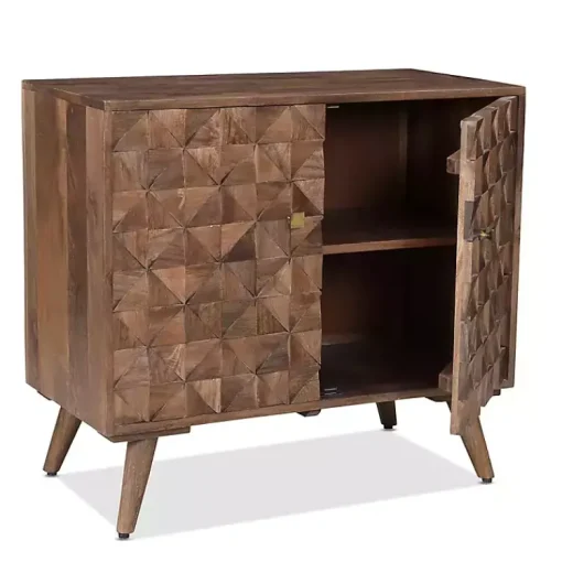 Kirklands Home Cabinets & Sideboards|Brown Carved Wood Woven 2-Door Cabinet