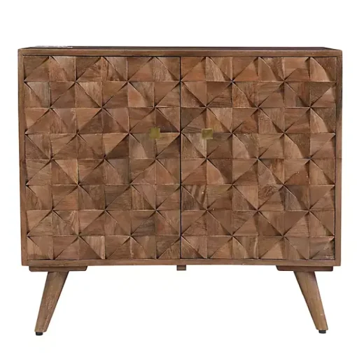 Kirklands Home Cabinets & Sideboards|Brown Carved Wood Woven 2-Door Cabinet