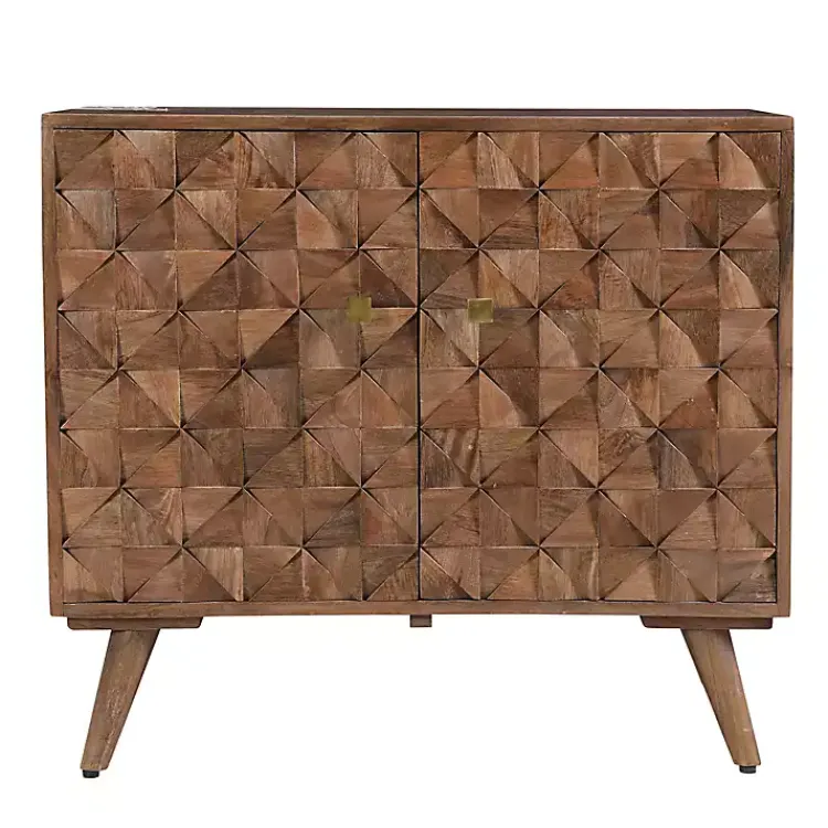 Kirklands Home Cabinets & Sideboards|Brown Carved Wood Woven 2-Door Cabinet