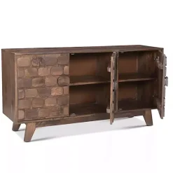 Kirklands Home Cabinets & Sideboards|Brown Carved Wood Woven 3-Door Sideboard