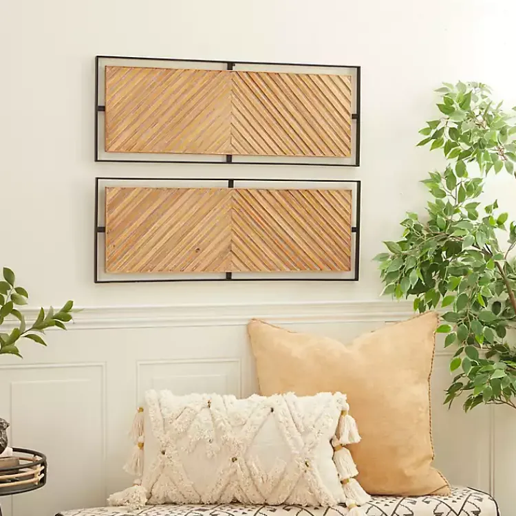 Kirklands Home Wall Plaques|Chevron Wood Wall Plaques, Set of 2 Brown