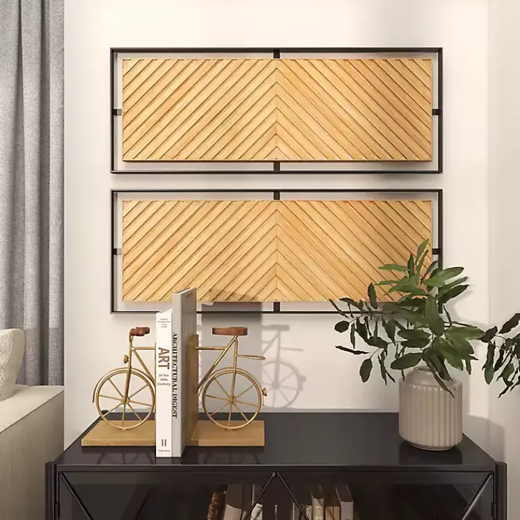 Kirklands Home Wall Plaques|Chevron Wood Wall Plaques, Set of 2 Brown