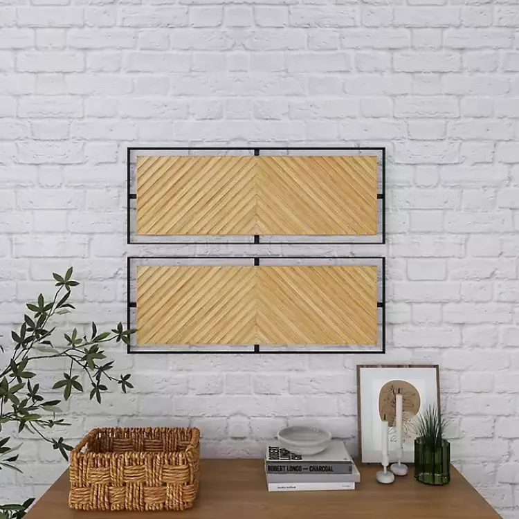 Kirklands Home Wall Plaques|Chevron Wood Wall Plaques, Set of 2 Brown