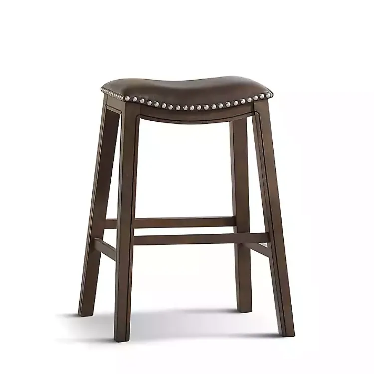 Kirklands Home Bar Stools & Counter Height Stools|Ella Saddle Bar Stool with Nailhead Trim Brown