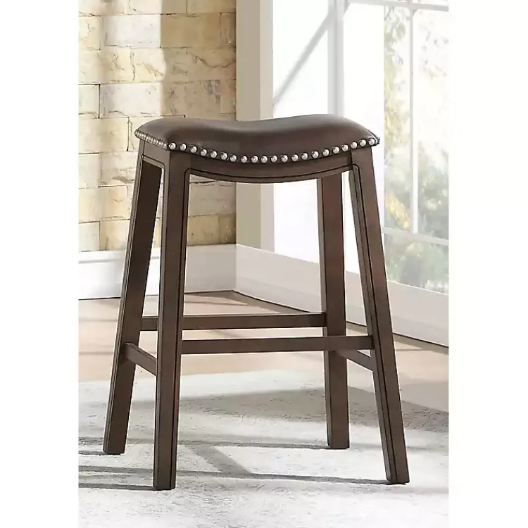 Kirklands Home Bar Stools & Counter Height Stools|Ella Saddle Bar Stool with Nailhead Trim Brown
