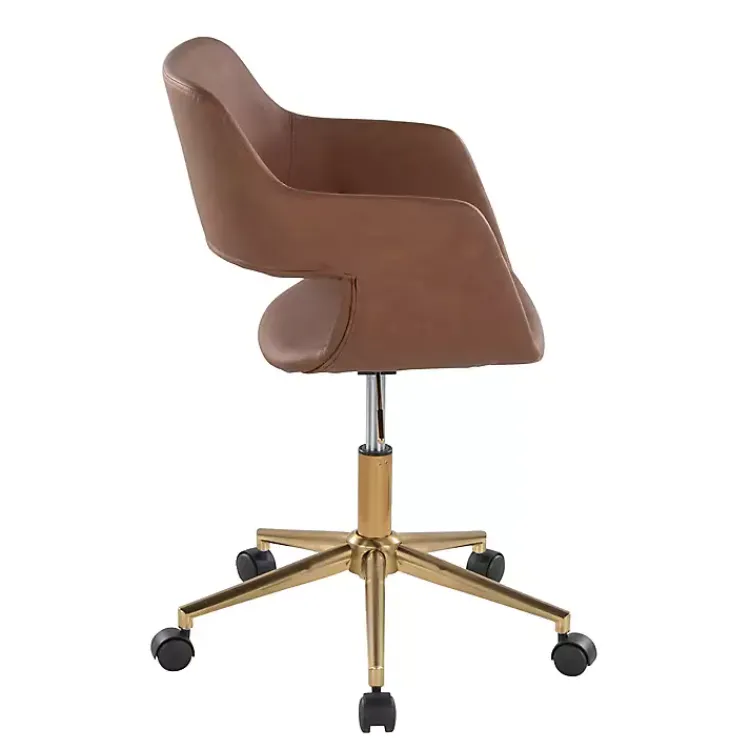 Kirklands Home Office Furniture|Faux Leather & Gold Marshall Office Chair Brown