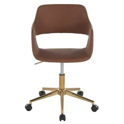 Kirklands Home Office Furniture|Faux Leather & Gold Marshall Office Chair Brown