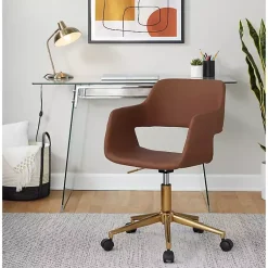 Kirklands Home Office Furniture|Faux Leather & Gold Marshall Office Chair Brown