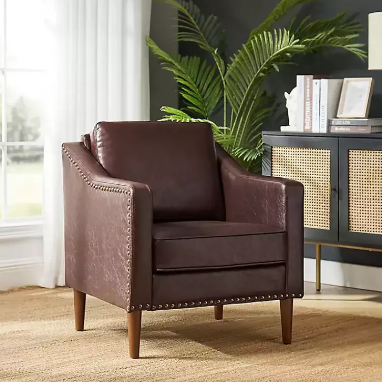 Kirklands Home Accent Chairs|Faux Leather Bonita Accent Chair Brown