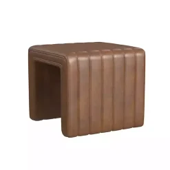 Kirklands Home Benches & Ottomans|Faux Leather Channeled Upholstered Ottoman Brown