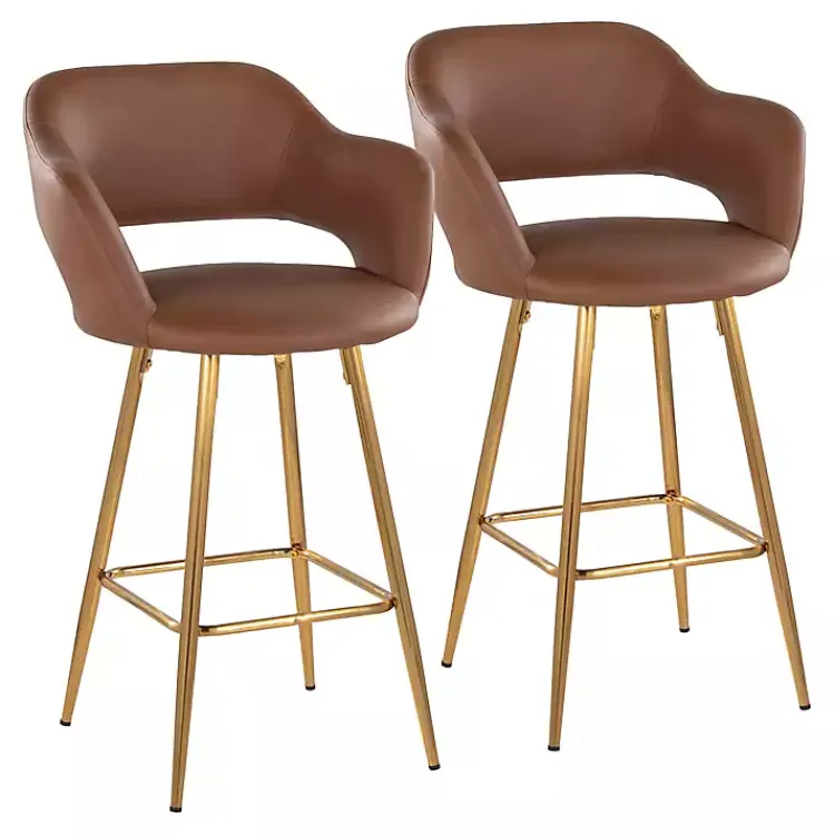 Kirklands Home Bar Stools & Counter Height Stools|Faux Leather Marge Counter Stools, Set of 2 Brown