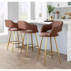 Kirklands Home Bar Stools & Counter Height Stools|Faux Leather Marge Counter Stools, Set of 2 Brown