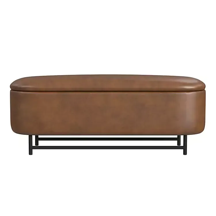 Kirklands Home Benches & Ottomans|Faux Leather Metal Storage Bench Brown