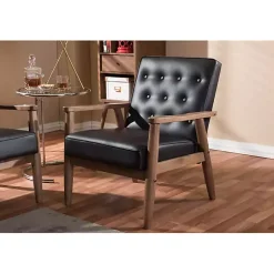 Kirklands Home Accent Chairs|Faux Leather Mid-Century Modern Accent Chair Brown