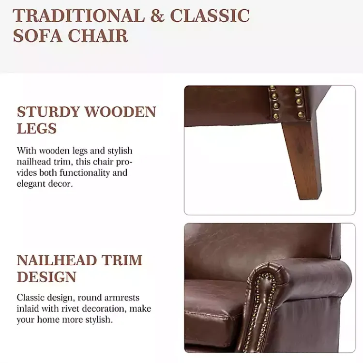 Kirklands Home Accent Chairs|Faux Leather Nailhead Taylor Armchair Brown