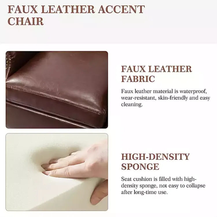 Kirklands Home Accent Chairs|Faux Leather Nailhead Taylor Armchair Brown