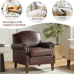 Kirklands Home Accent Chairs|Faux Leather Nailhead Taylor Armchair Brown
