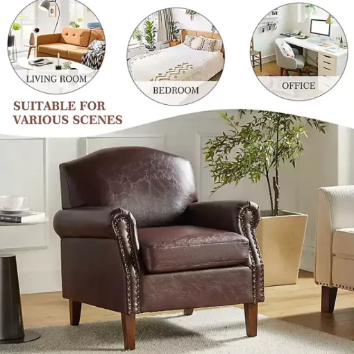 Kirklands Home Accent Chairs|Faux Leather Nailhead Taylor Armchair Brown