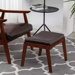 Kirklands Home Benches & Ottomans|Faux Leather Natasha Ottoman Stool Brown