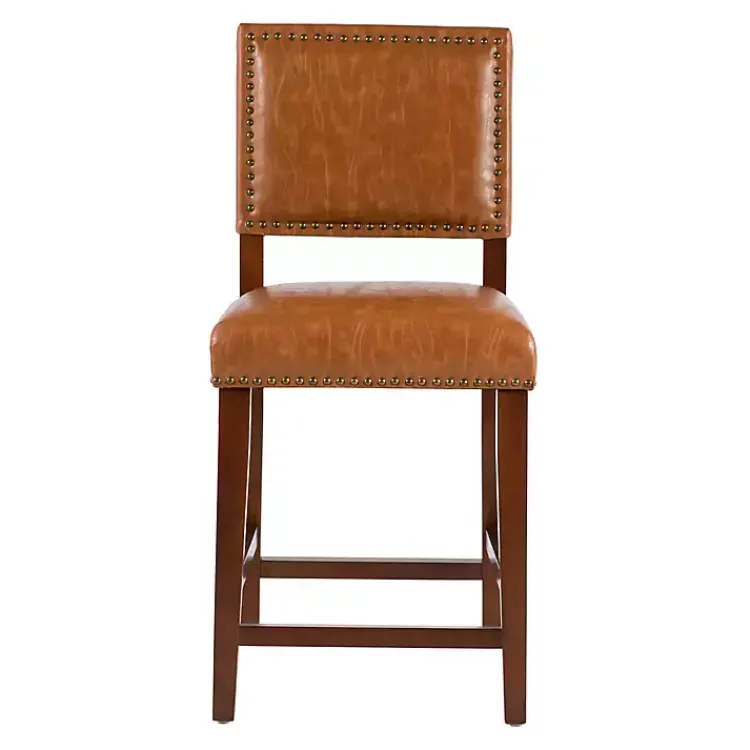 Kirklands Home Bar Stools & Counter Height Stools|Brown Faux Leather Square Classic Counter Stool Tan