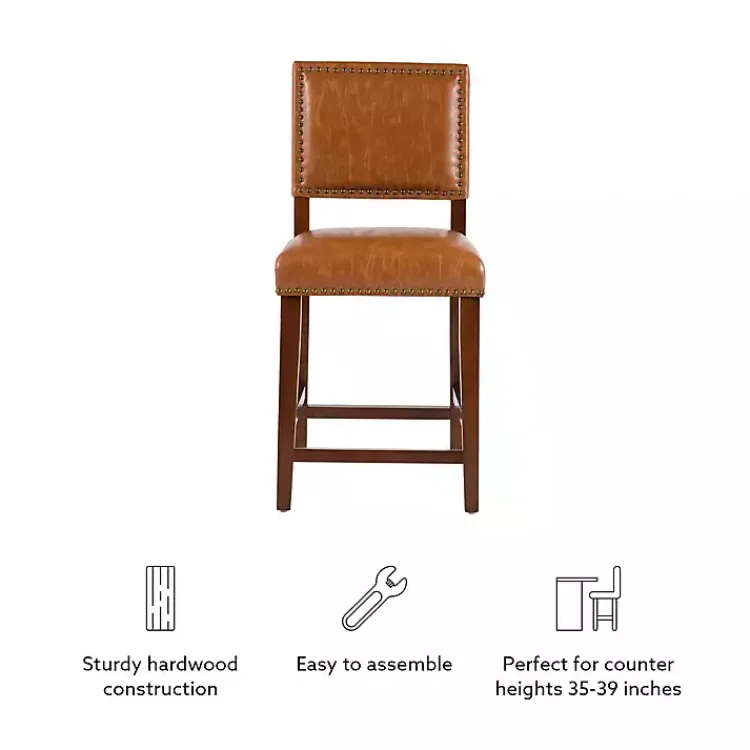 Kirklands Home Bar Stools & Counter Height Stools|Brown Faux Leather Square Classic Counter Stool Tan