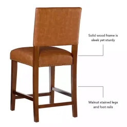 Kirklands Home Bar Stools & Counter Height Stools|Brown Faux Leather Square Classic Counter Stool Tan