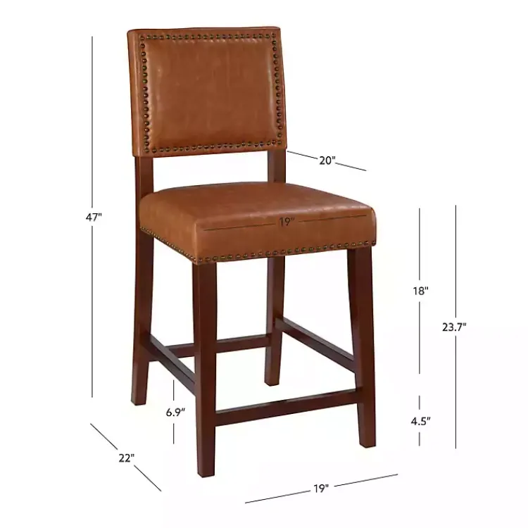 Kirklands Home Bar Stools & Counter Height Stools|Brown Faux Leather Square Classic Counter Stool Tan