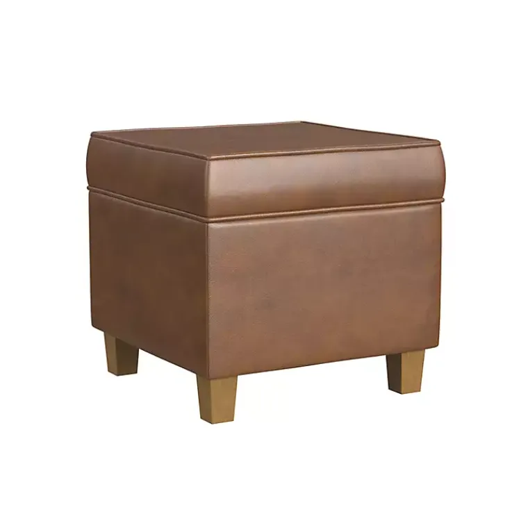 Kirklands Home Benches & Ottomans|Faux Leather Square Storage Ottoman Brown