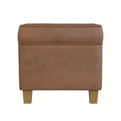 Kirklands Home Benches & Ottomans|Faux Leather Square Storage Ottoman Brown