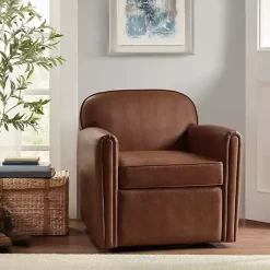 Kirklands Home Accent Chairs|Faux Leather Swivel Club Chair Brown