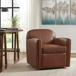 Kirklands Home Accent Chairs|Faux Leather Swivel Club Chair Brown