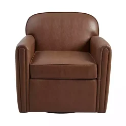 Kirklands Home Accent Chairs|Faux Leather Swivel Club Chair Brown