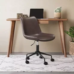 Kirklands Home Office Furniture|Faux Leather Swivel Office Chair Brown