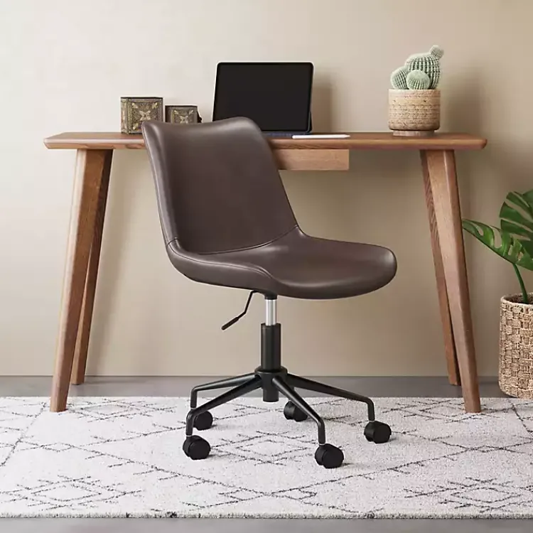 Kirklands Home Office Furniture|Faux Leather Swivel Office Chair Brown
