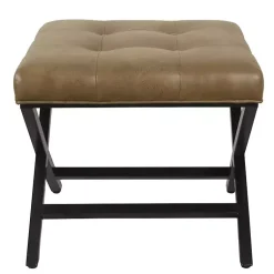Kirklands Home Benches & Ottomans|Faux Leather Tufted X-Frame Bench Brown