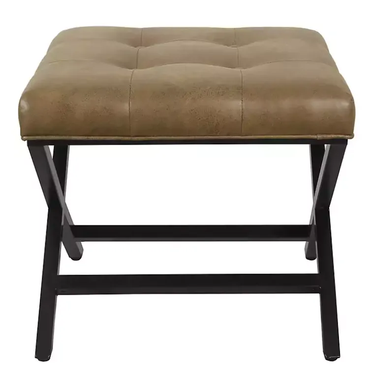 Kirklands Home Benches & Ottomans|Faux Leather Tufted X-Frame Bench Brown