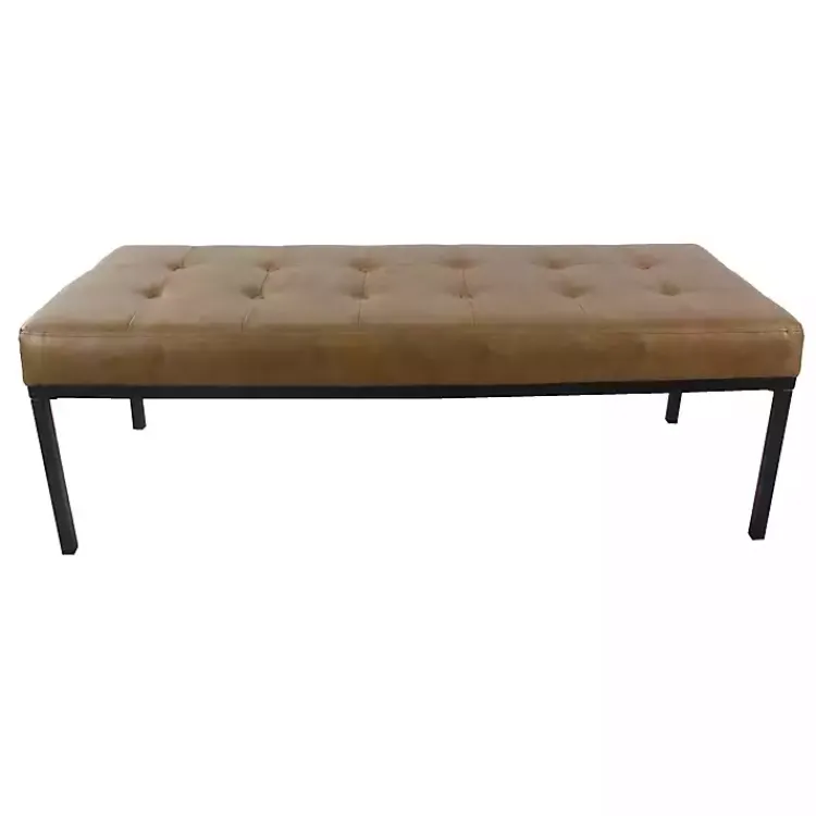 Kirklands Home Benches & Ottomans|Faux Leather Tufted Button Bench Brown