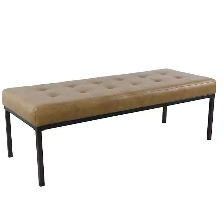 Kirklands Home Benches & Ottomans|Faux Leather Tufted Button Bench Brown